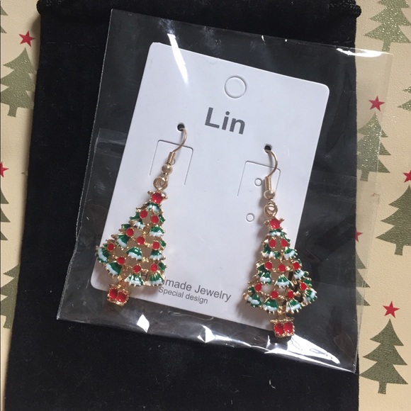 Christmas Tree Earrings Festive Dangle - Handmade NWOT - Picture 2 of 4